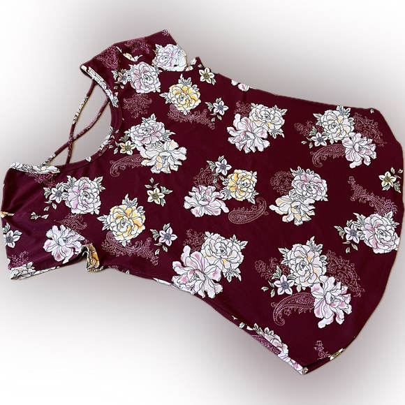 No Boundaries Burgundy Floral Shirt XL - Picture 4 of 6